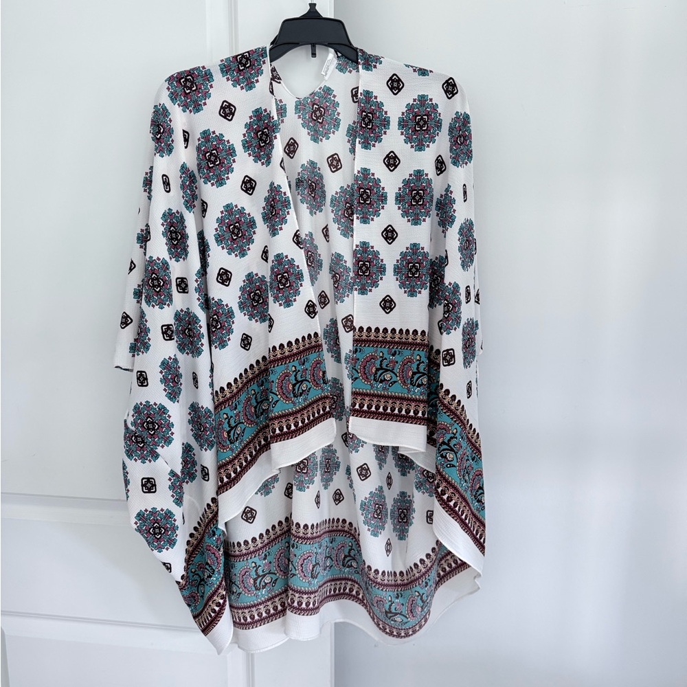 Open Front Kimono Beach Cover Up for Women Paisley One Size